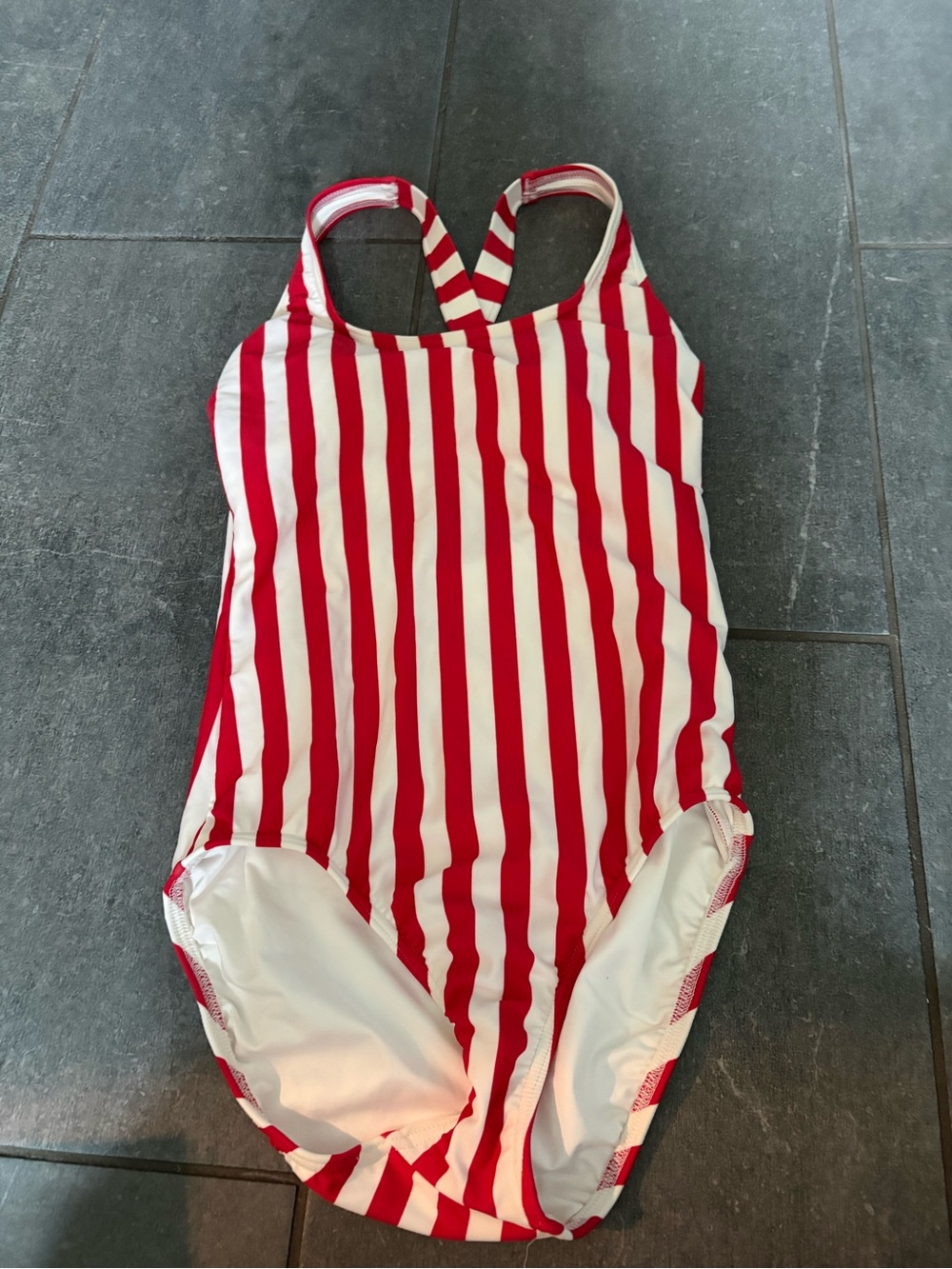 Lands' End Red and White Vertical Stripe One-Piece Swimsuit